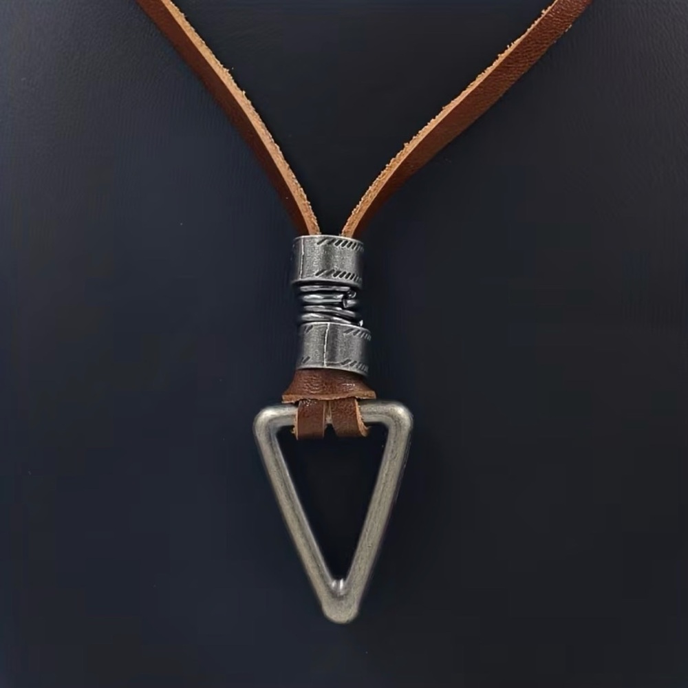 Brown Leather Triangle Pendant Necklace - Unbranded